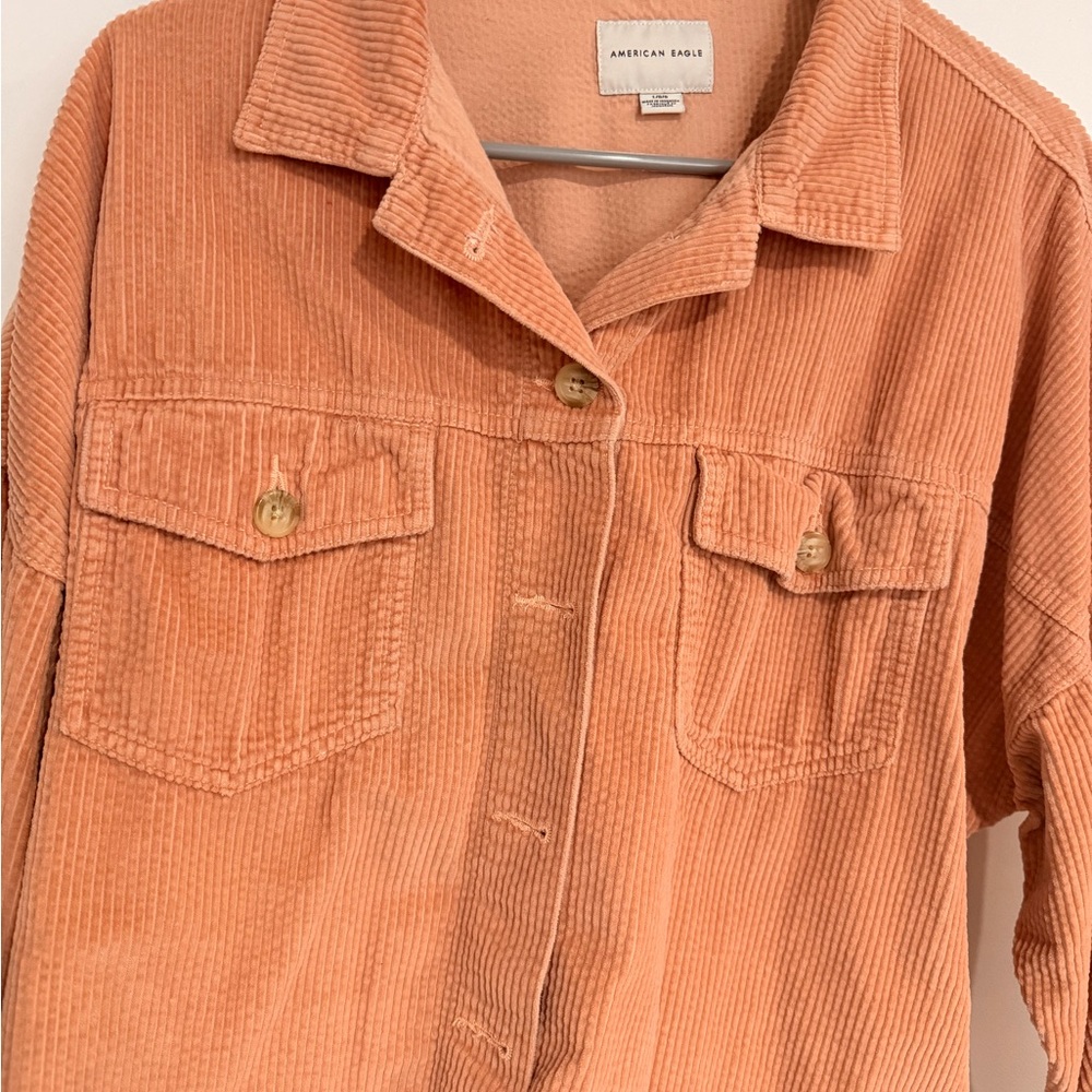 American Eagle Outfitters Peach Cropped Corduroy Jacket Size L FLAWED